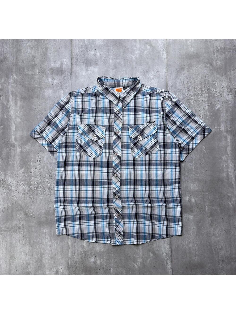 Y2K Blue Sideout Grunge Skater Plaid Button Up Shirt